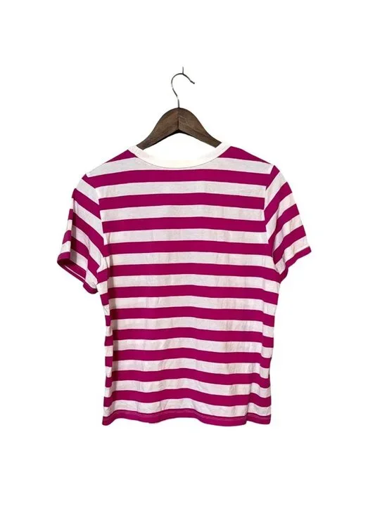 Old Navy Womens Pink & White T-Shirt Large Cotton Y2K Summer Casual Bold Relaxed - Picture 2 of 6